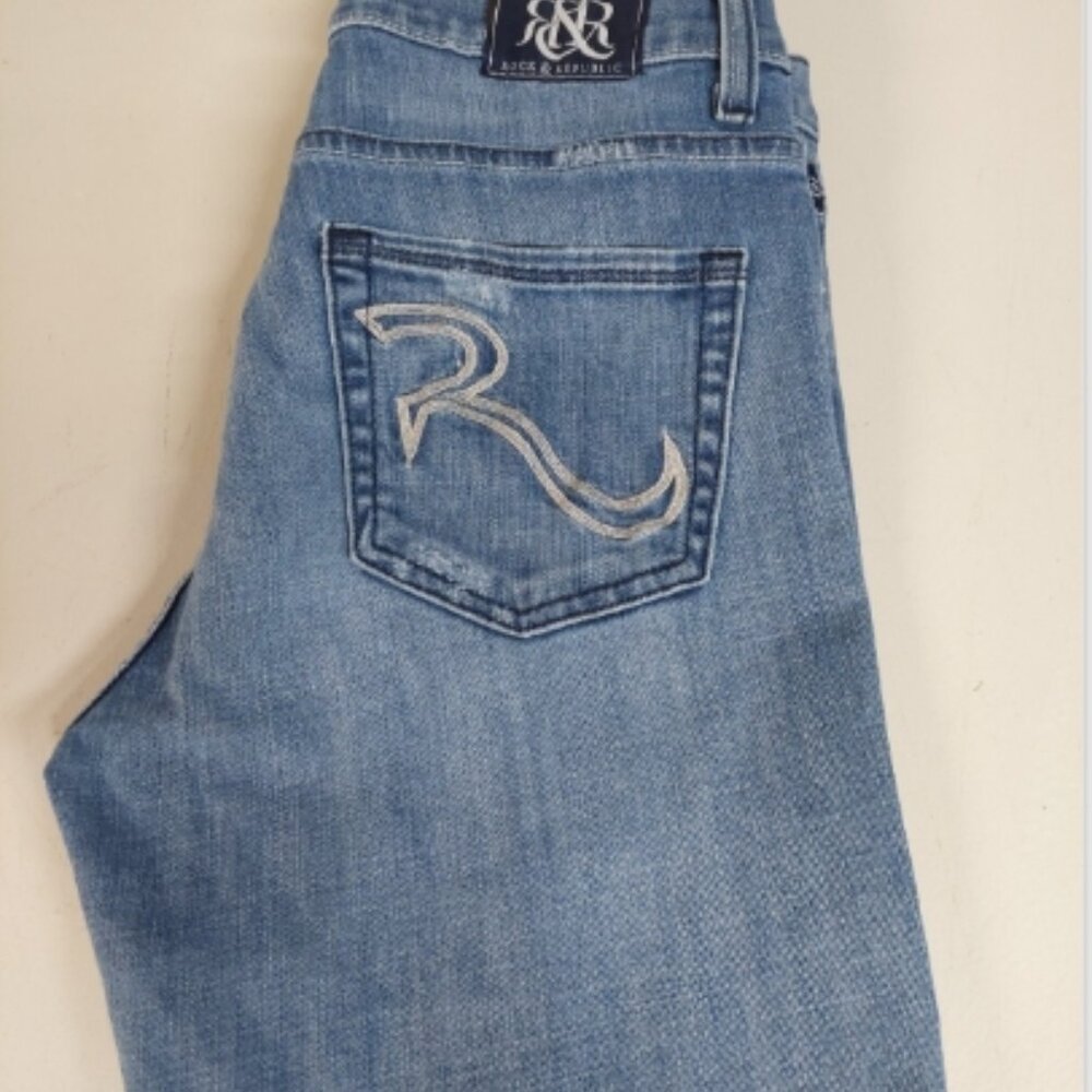 Rock & Republic Womens Jeans Size 10M Blue Kasandra Bootcut Mid Rise Distressed